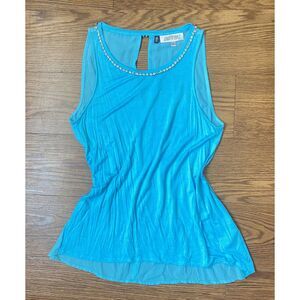 Blue Y2K Tank Top with Studded Neckline Size XS